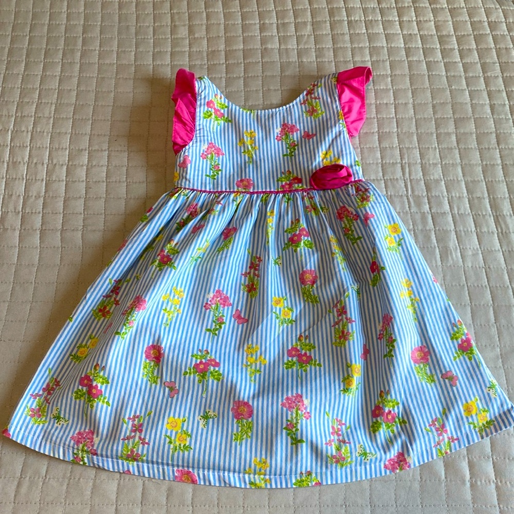 Penny M Toddler Girl’s Stripped Floral Dress | Size: 3T | Color: Blue/White/Pink